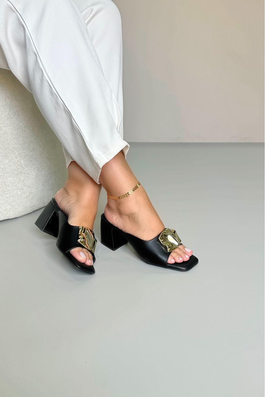 Tamanco Salto Bloco Peça Orgânica 7 cm_3327- Preto... - CATALOGO DE MODELOS