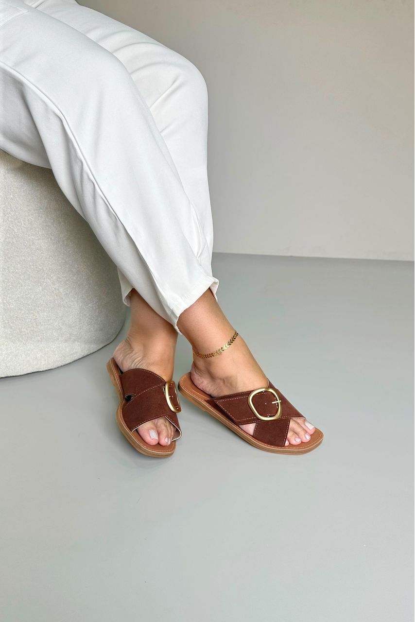 Sandália Rasteira Max Fivela_3340- Marrom - CATALOGO DE MODELOS