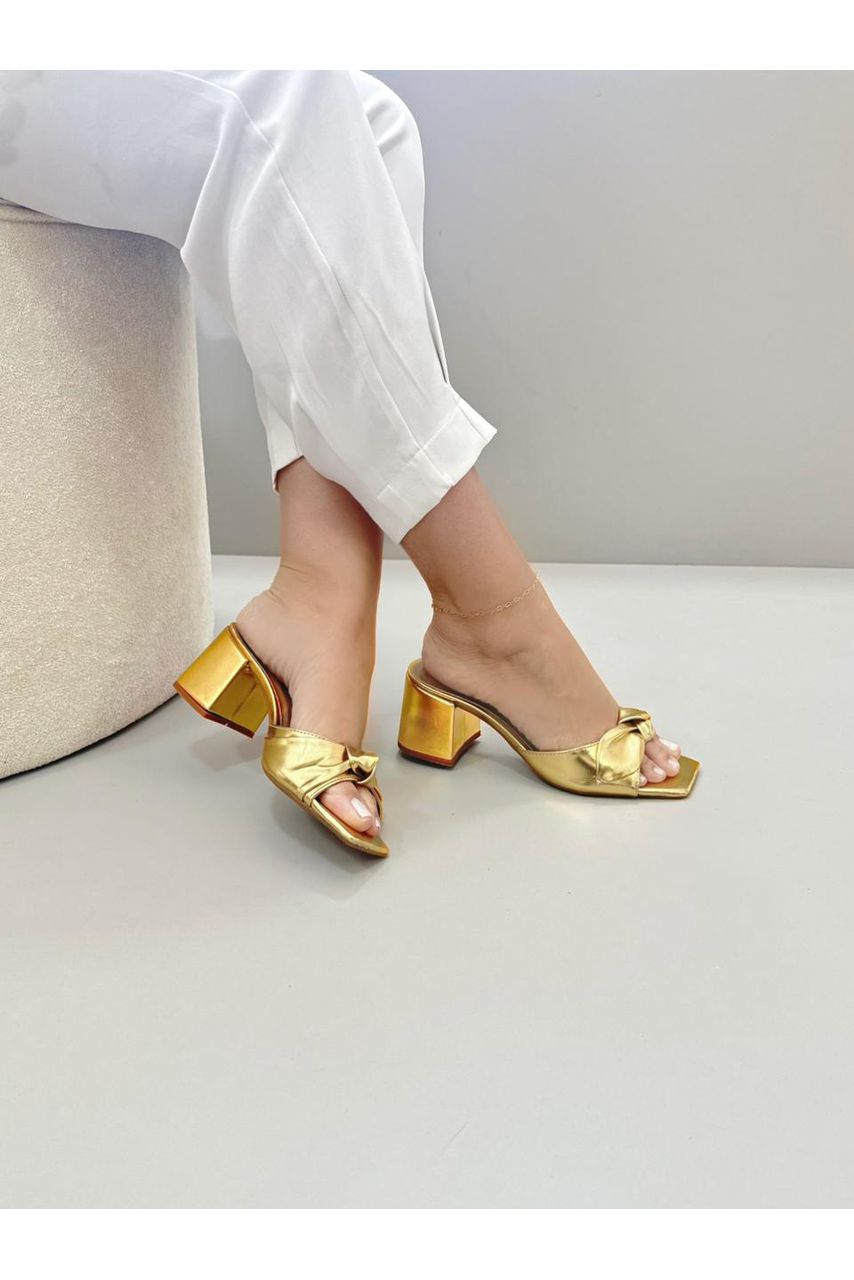 Tamanco Laço Folha 6 cm_3373- Ouro - CATALOGO DE MODELOS