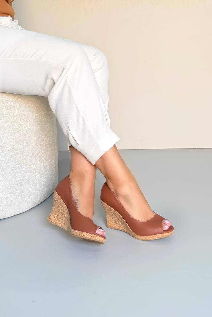 Anabela Cunha Salto Cortiça 10 cm_3454- Caramelo - CATALOGO DE MODELOS