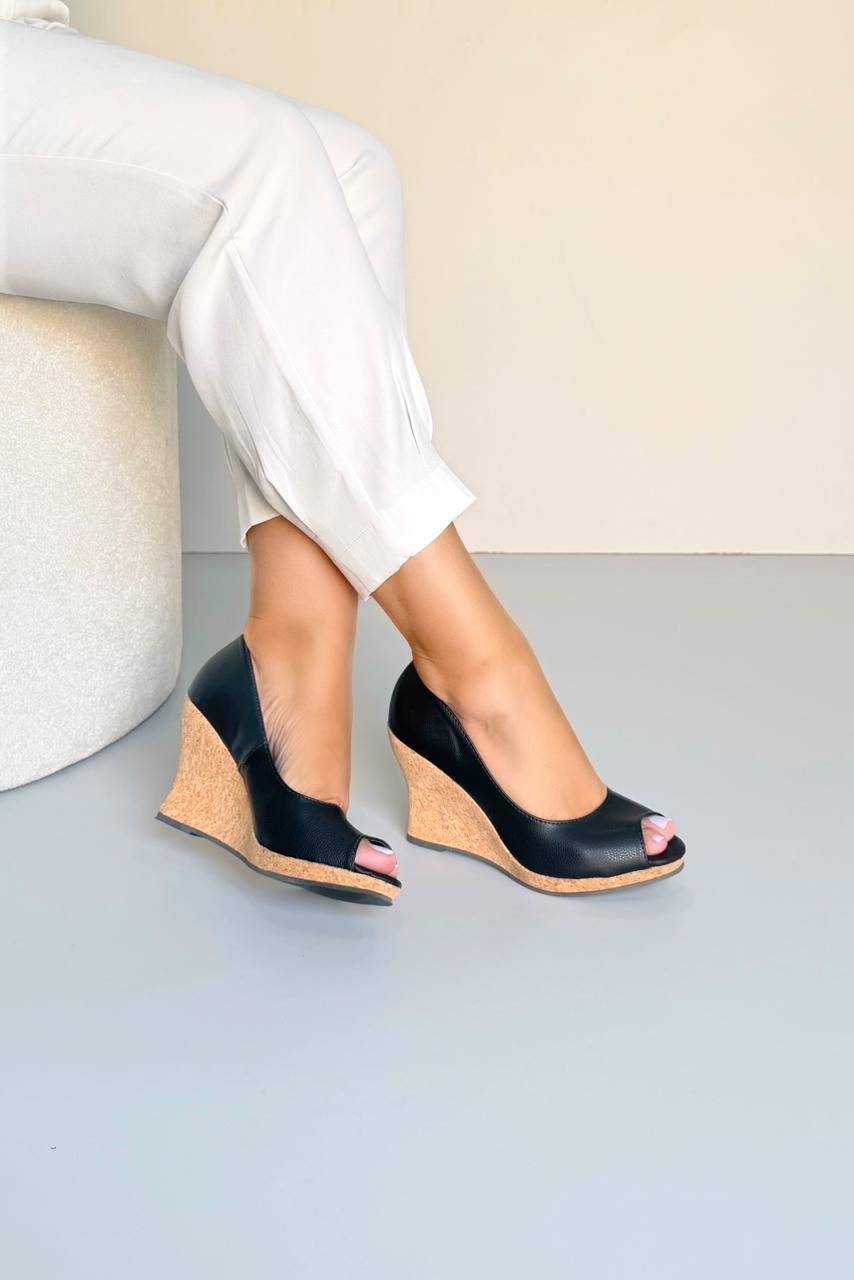 Anabela Cunha Salto Cortiça 10 cm_3454- Preto - CATALOGO DE MODELOS