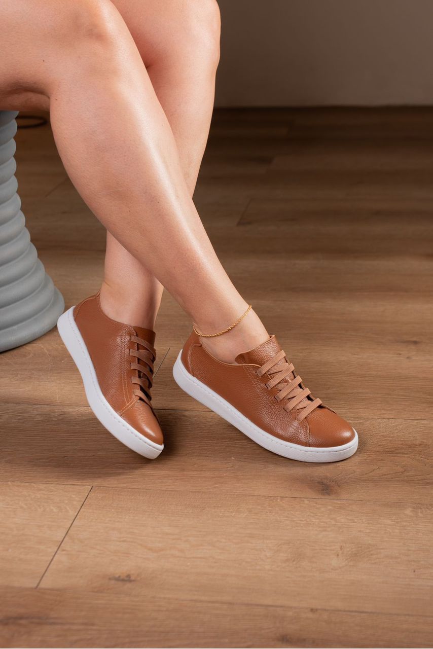 Tênis em Couro Cadarço Elástico_476- Caramelo - CATALOGO DE MODELOS