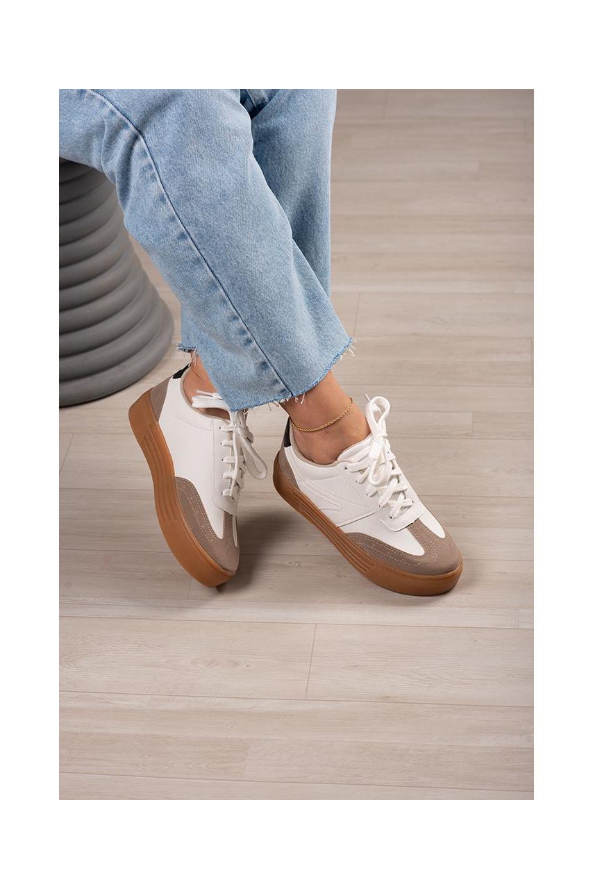 Tênis Solado Marrom_724- Branco/ Cinza - CATALOGO DE MODELOS