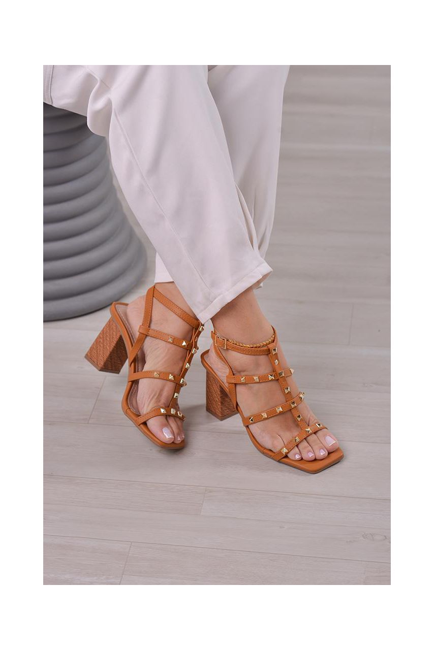 Sandália Bloco Pirâmide 9 cm_731- Caramelo - CATALOGO DE MODELOS