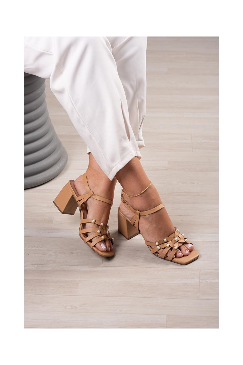 Sandália Tiras Pérolas 8 cm_734- Caramelo - CATALOGO DE MODELOS