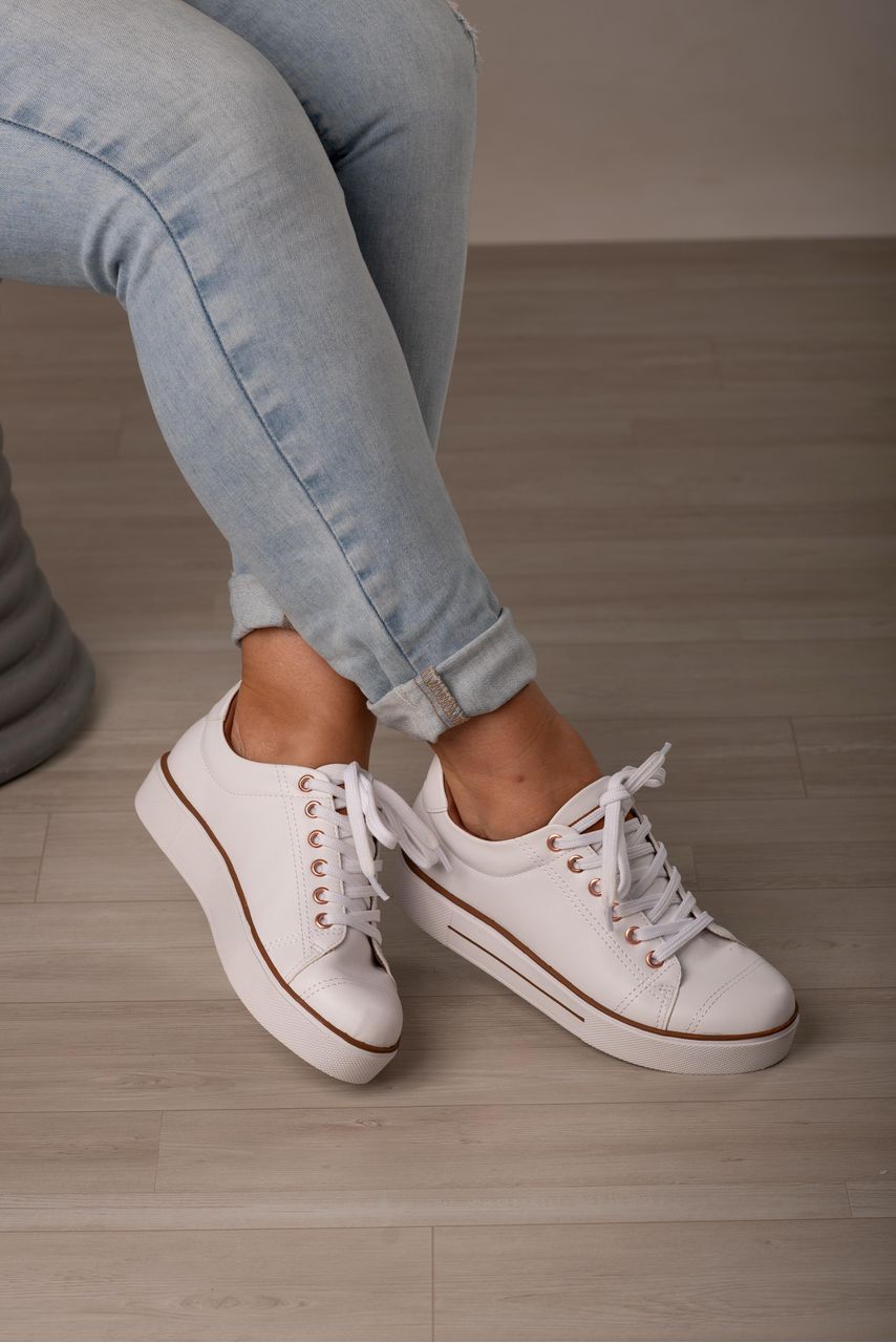 Tênis Viés Caramelo Super Confortável_736- Branco... - CATALOGO DE MODELOS