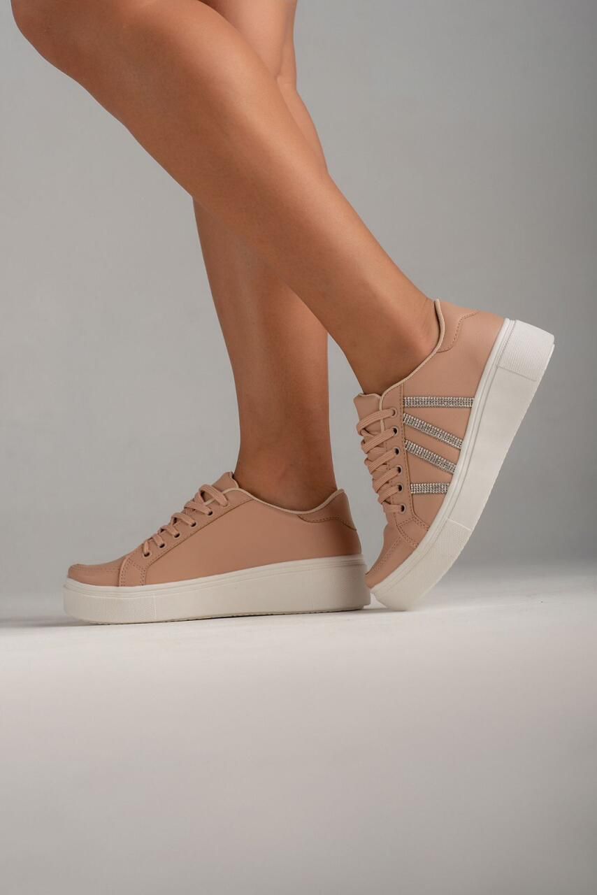 TÊNIS DETALHE LATERAL STRASS_1839 - NUDE - CATALOGO DE MODELOS