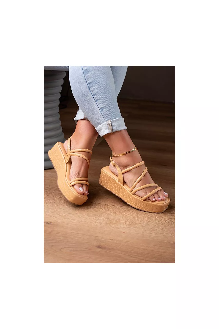 SANDÁLIA ANABELA TIRAS CROCO 5CM_178-CREME - CATALOGO DE MODELOS