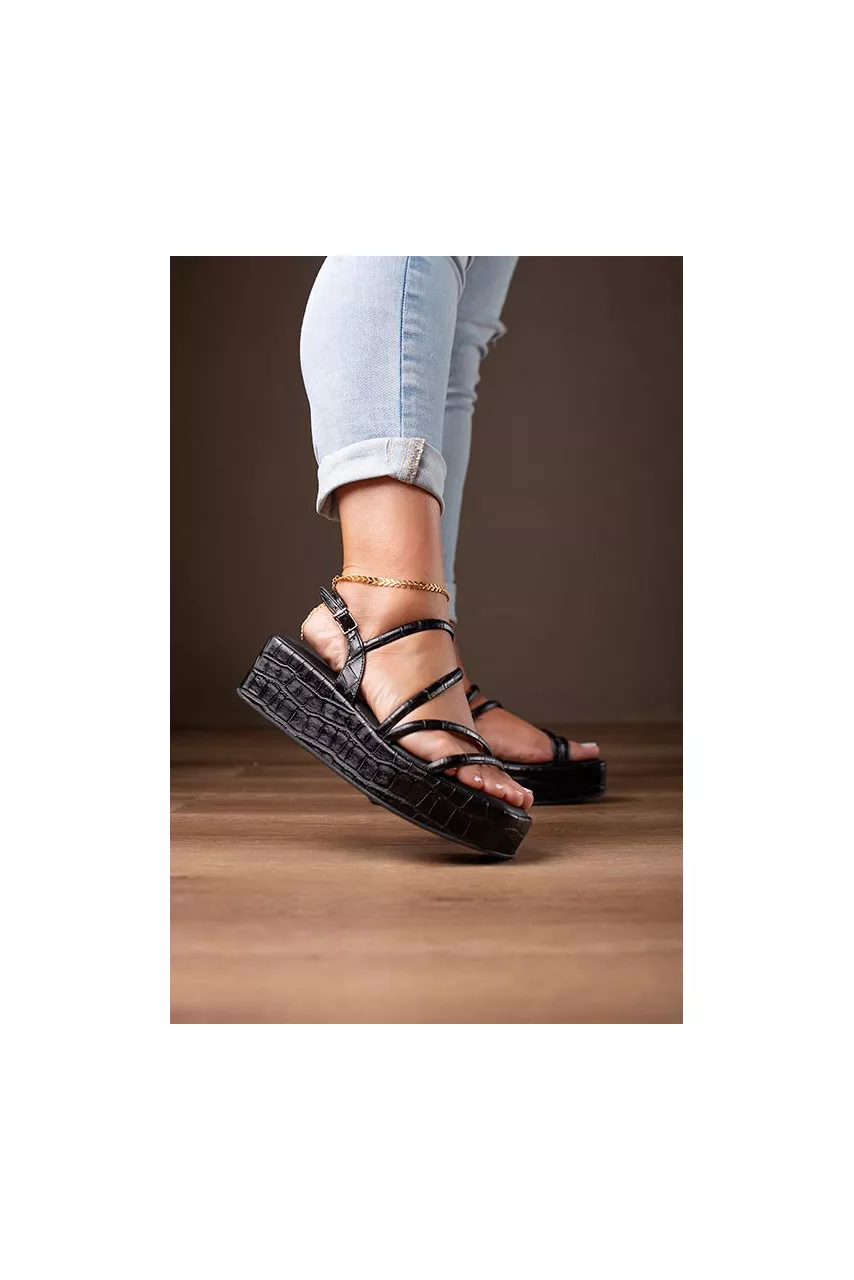 SANDÁLIA ANABELA TIRAS CROCO 5CM_178-PRETO - CATALOGO DE MODELOS
