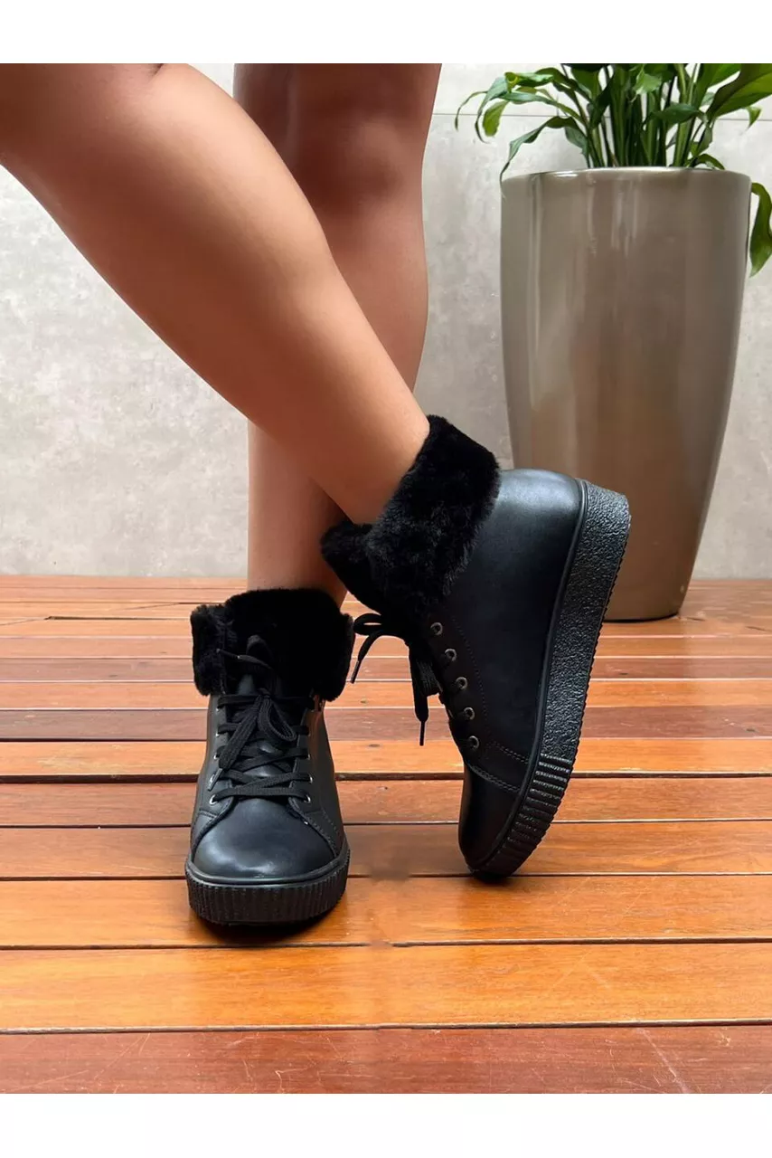 TÊNIS BOTINHA BOTA CADARÇO FORRADA_1392 - PRETO - CATALOGO DE MODELOS