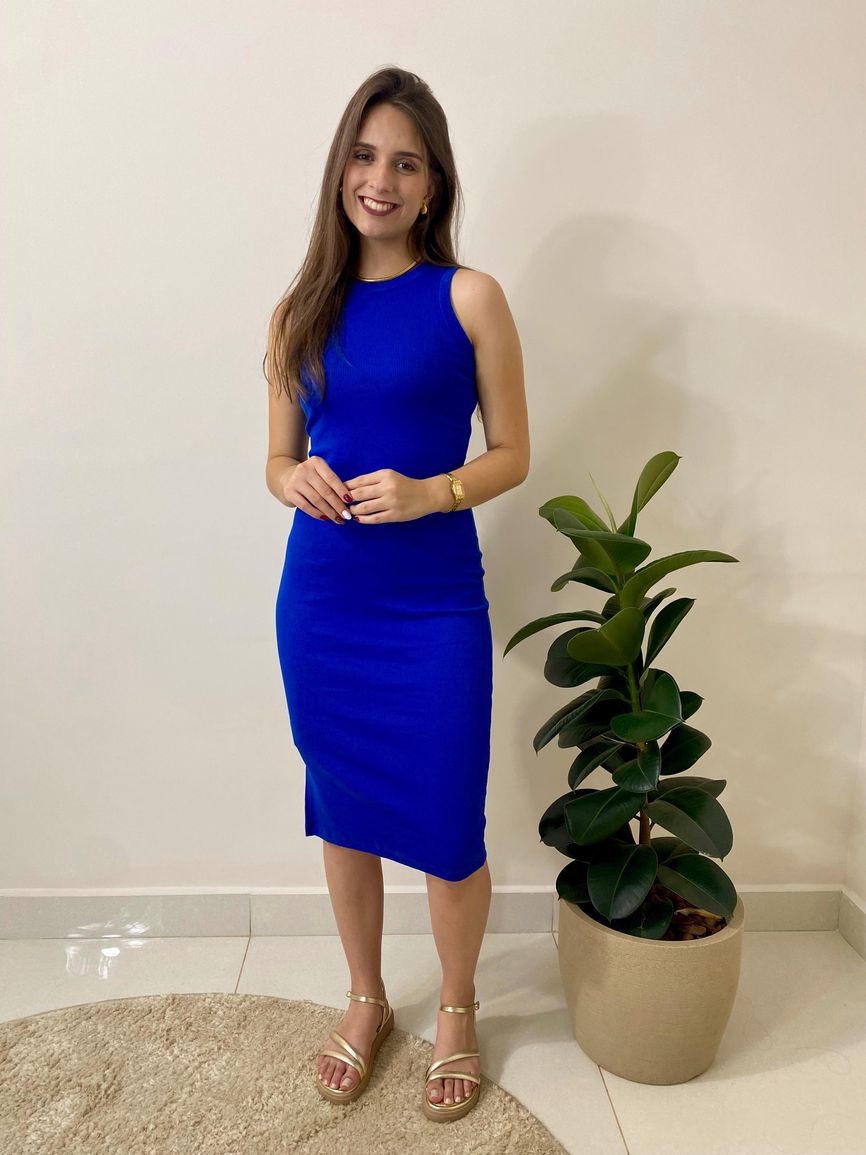 Vestido Canelado Juliana - Azul Bic - REAL STORE