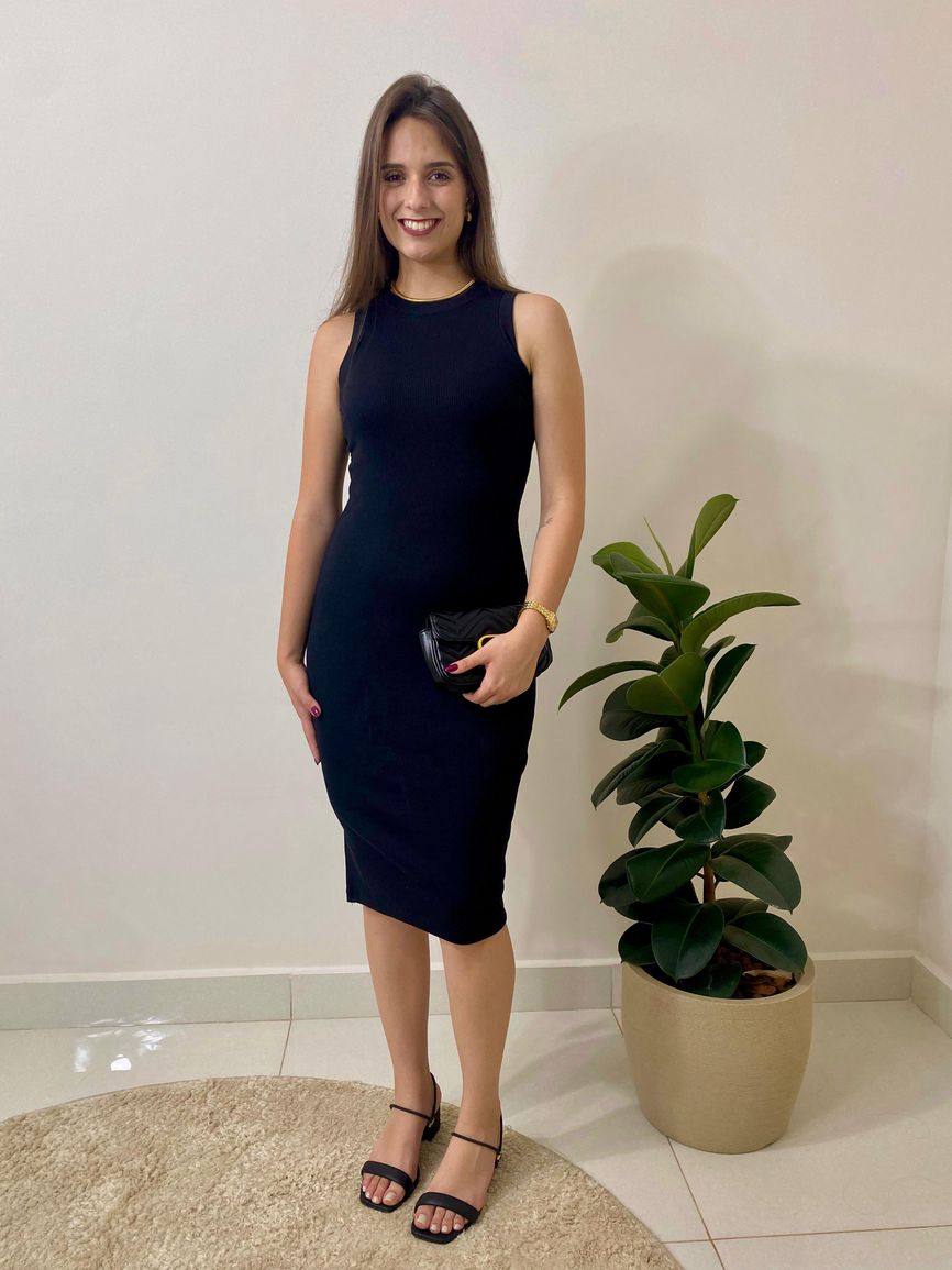 Vestido Canelado Juliana - Preto - REAL STORE
