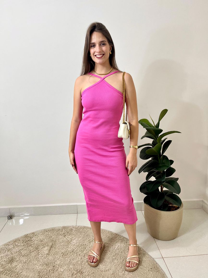 Vestido canelado Louise - Rosa chiclete - REAL STORE