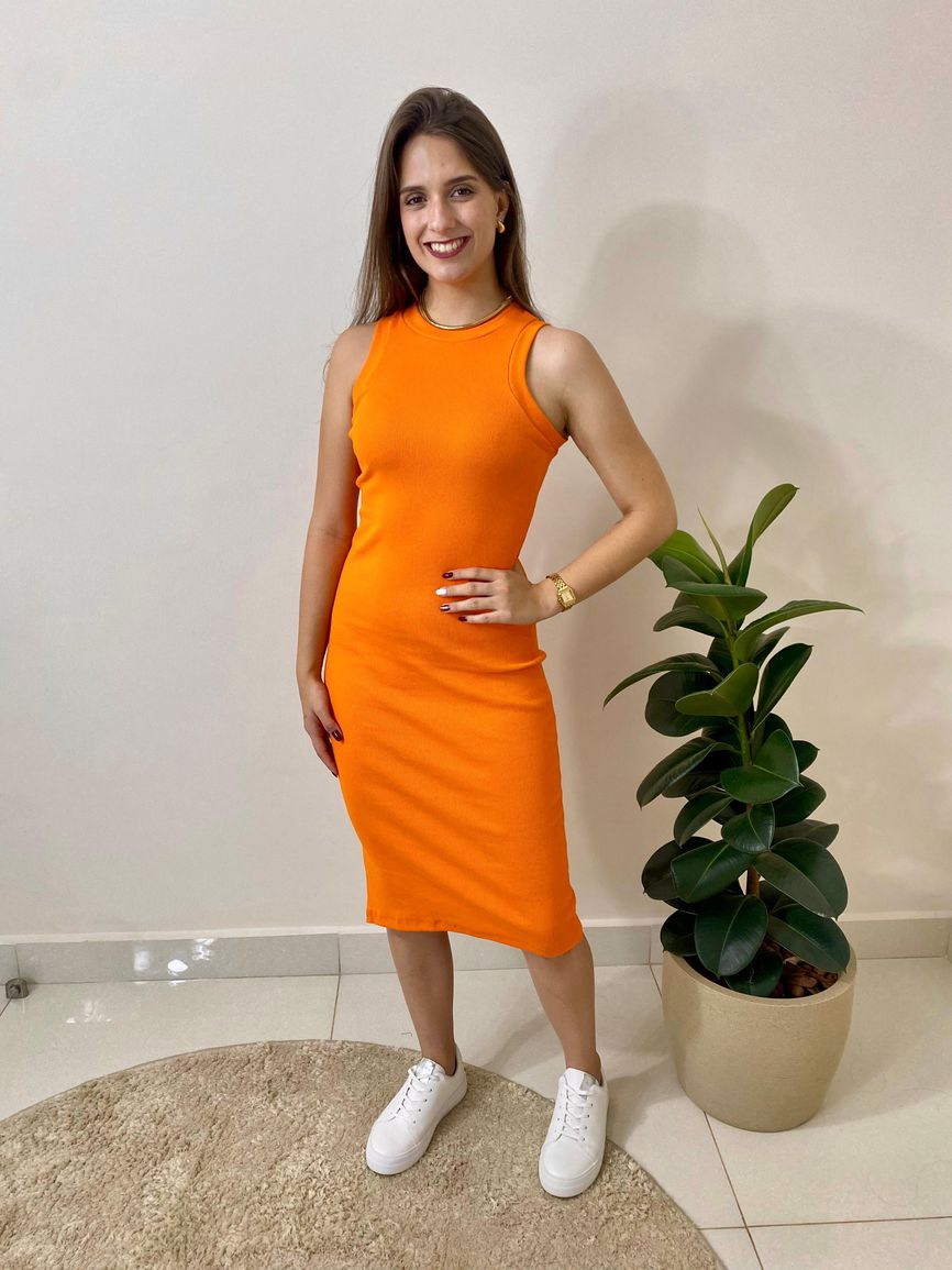 Vestido Canelado Juliana - Laranja - REAL STORE