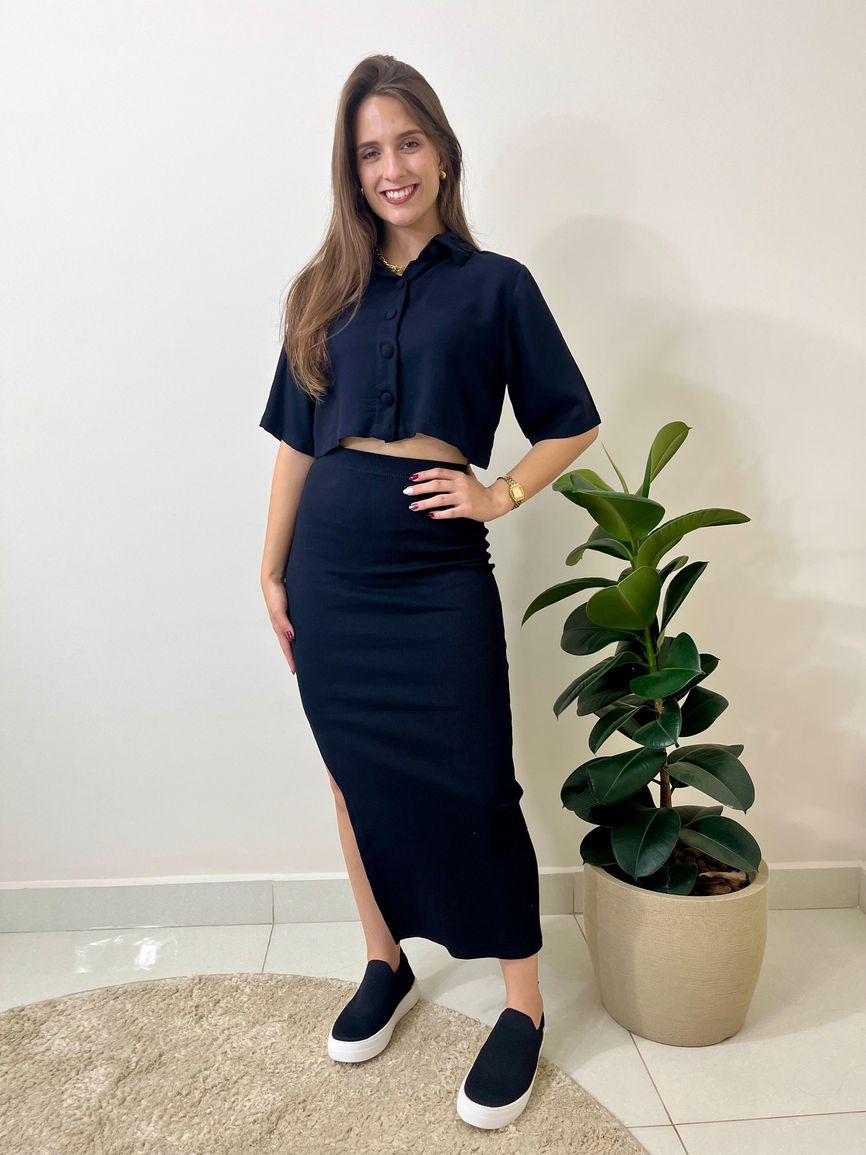 Saia Midi Loana - Preta - REAL STORE