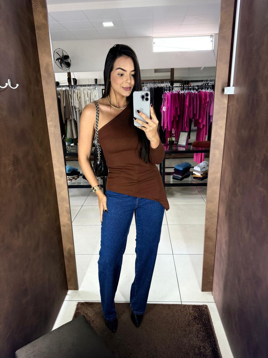 Blusa Assimetrica Rebecca - Marrom - REAL STORE