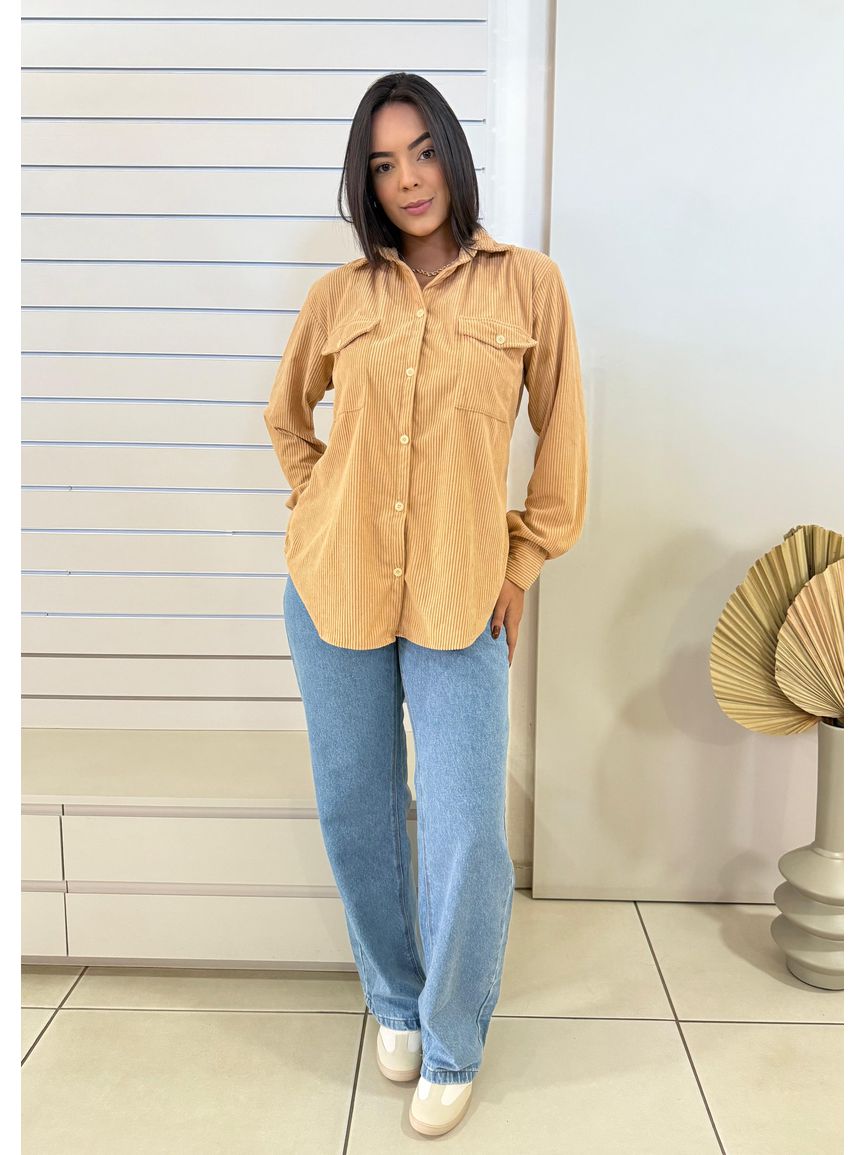 Camisa Veludo Cotele Ingrid - Creme - REAL STORE
