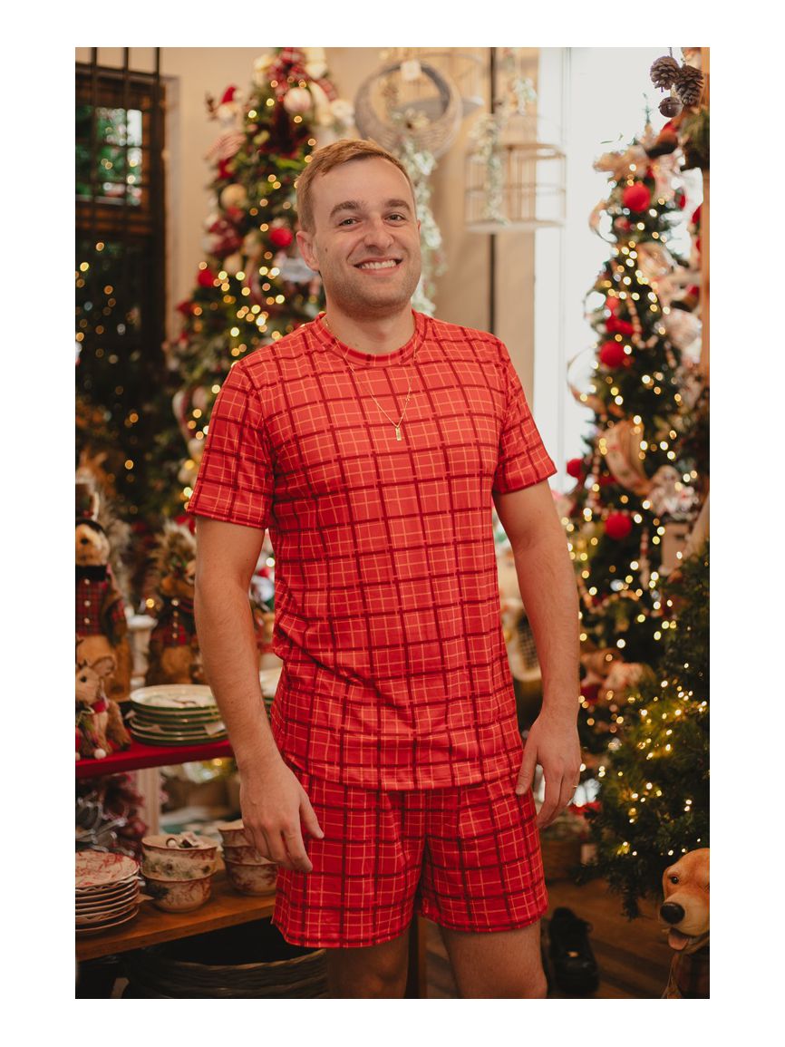 Pijama Masculino Curto Xadrez Natal - TUTTI AMI - Loja Oficial