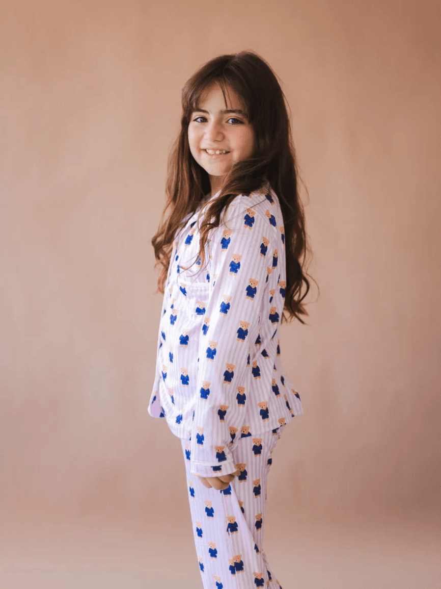 Pijama Infantil Americano Longo Urso Listras Rosa - TUTTI AMI