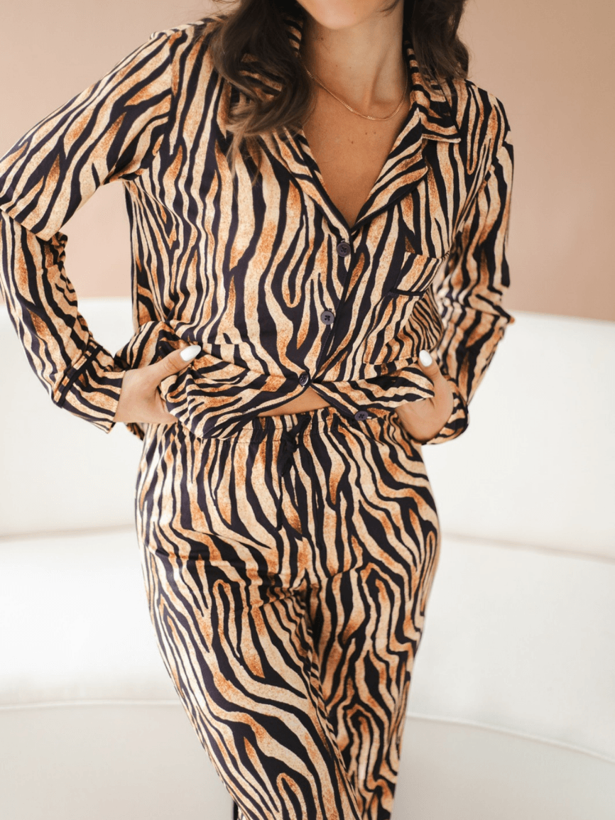 Pijama Feminino Americano Longo Rebeca Animal Print Tigre - TUTTI AMI