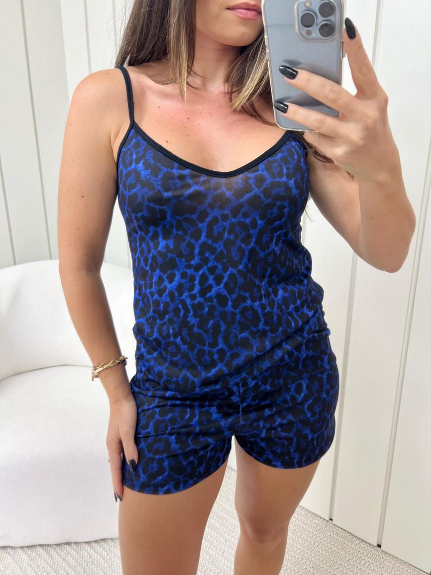 Pijama Feminino Curto Alcinha Onça Azul - TUTTI AMI - Loja Oficial