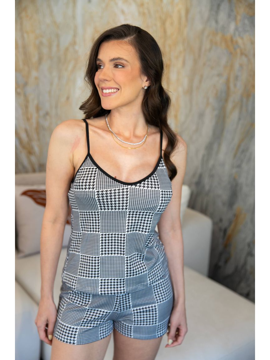 Pijama Feminino Curto Alcinha Pied Poule - TUTTI AMI - Loja Oficial