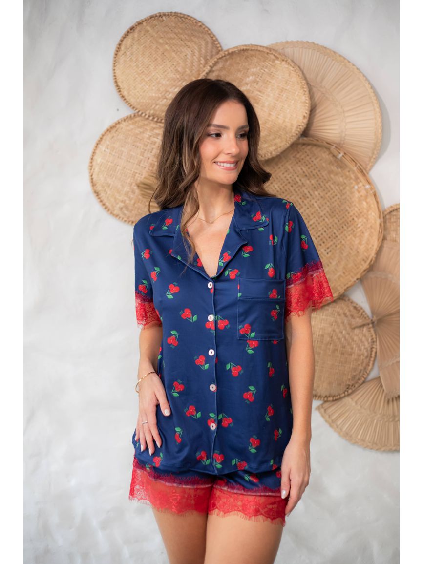 Pijama Feminino Americano Curto Cereja - TUTTI AMI - Loja Oficial