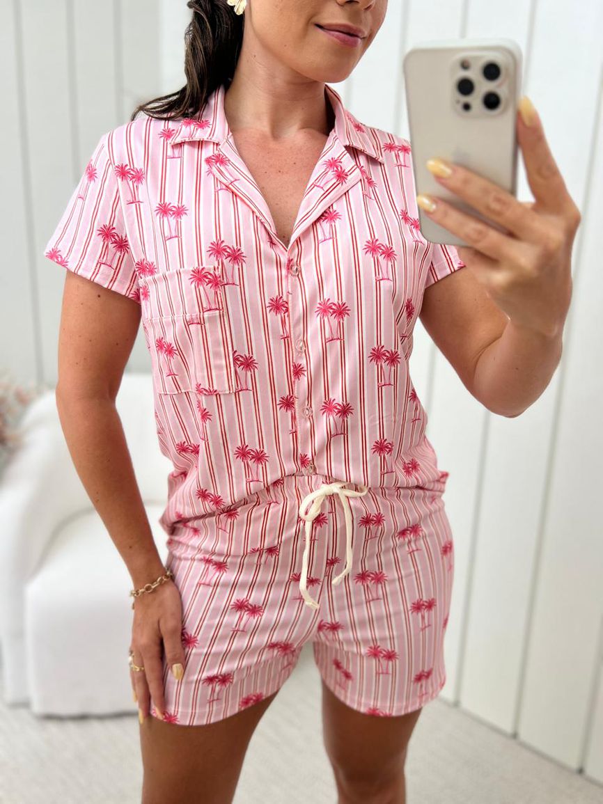 Pijama Feminino Americano Curto Coqueiros - TUTTI AMI - Loja Oficial