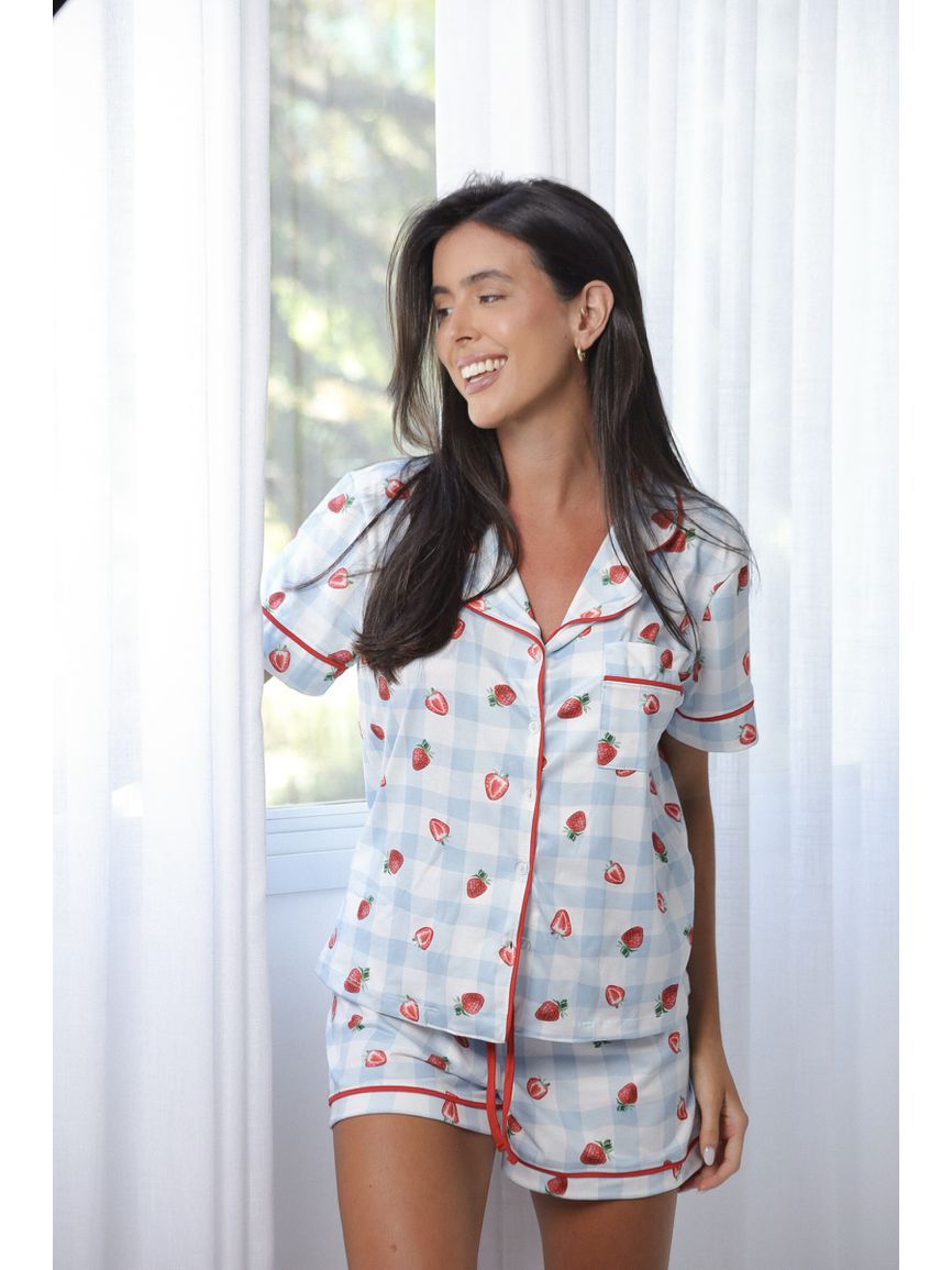 Pijama Feminino Americano Curto Morangos - TUTTI AMI - Loja Oficial