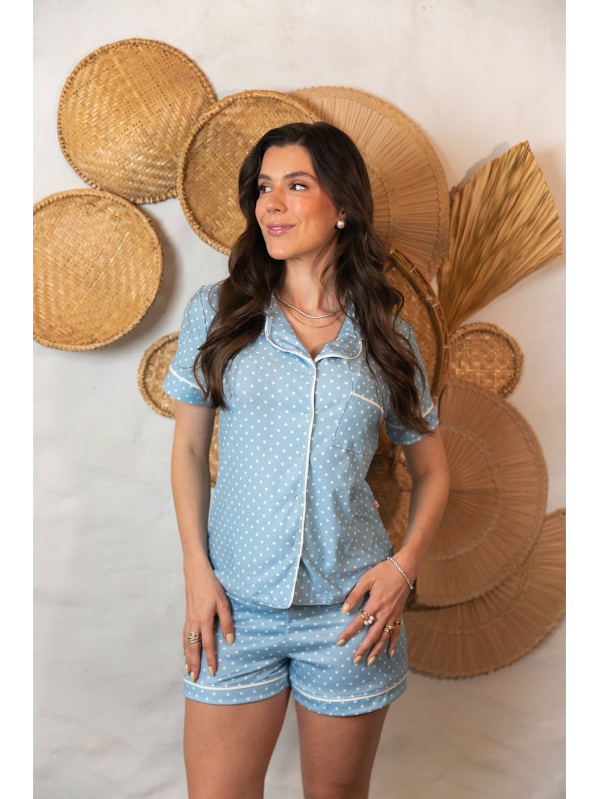Pijama Feminino Americano Curto Poás Azul - TUTTI AMI - Loja Oficial