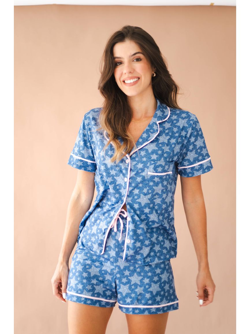 Pijama Feminino Americano Curto Agda Stars - TUTTI AMI - Loja Oficial