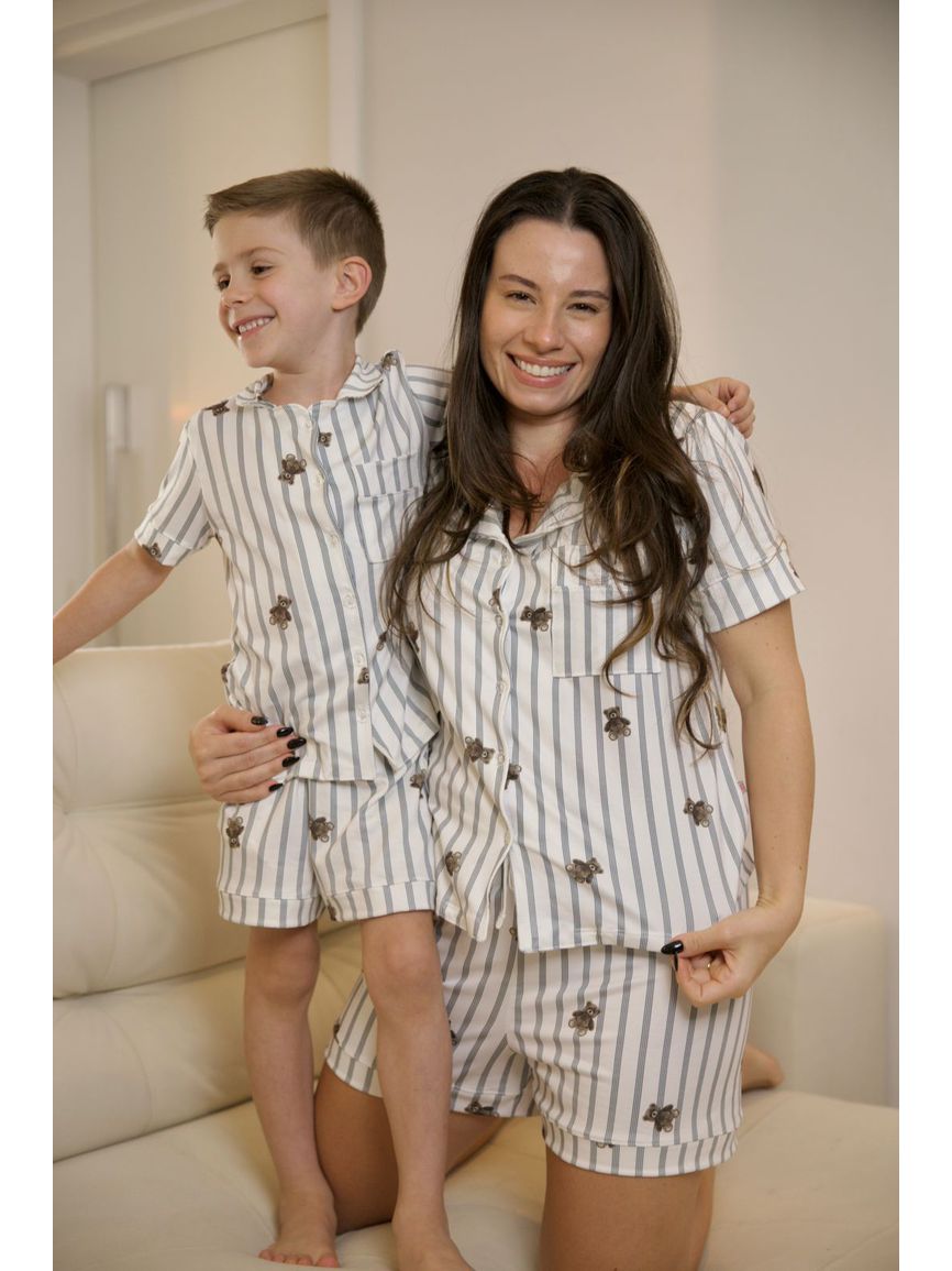 Pijama Feminino Americano Curto Ursos Cinza - TUTTI AMI - Loja Oficial