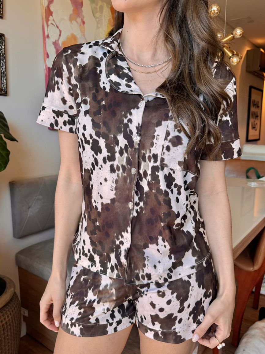 Pijama Feminino Americano Curto Vaca Animal Print - TUTTI AMI - Loja Oficial