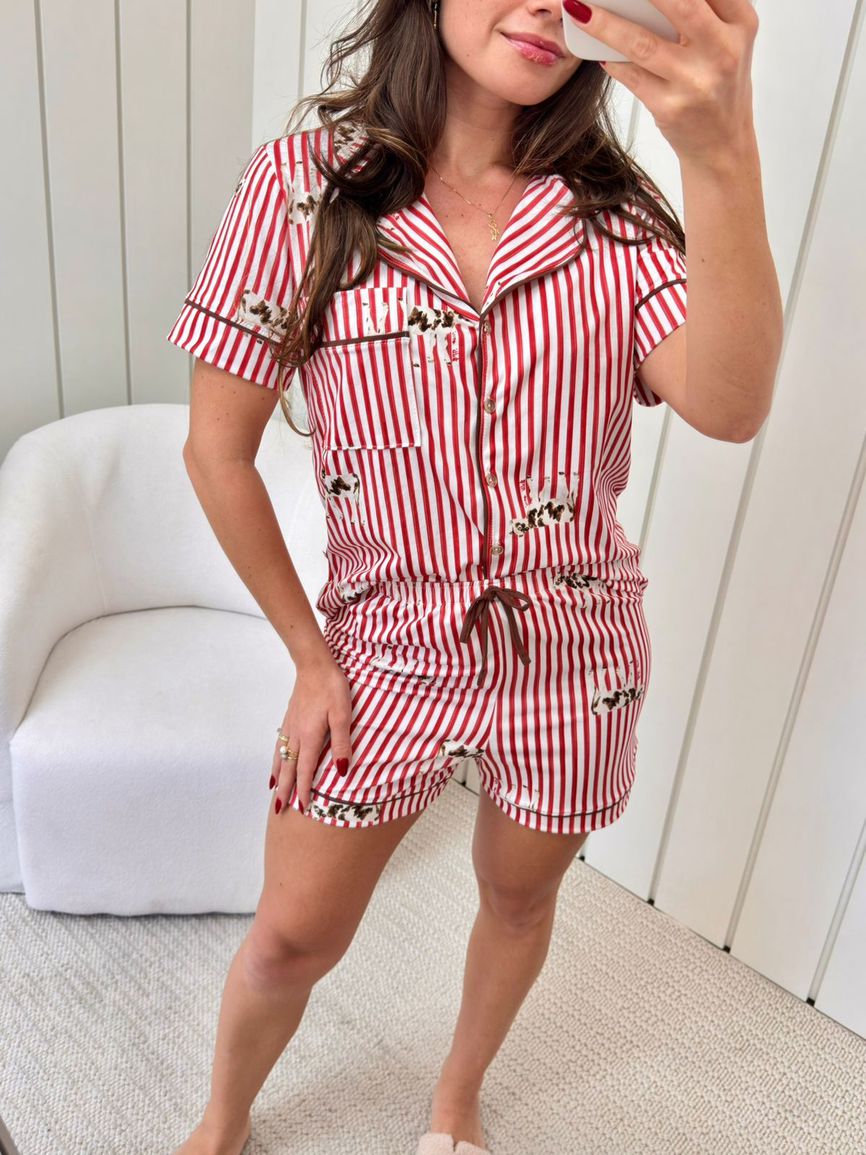 Pijama Feminino Americano Curto Listrado Vaca - TUTTI AMI - Loja Oficial