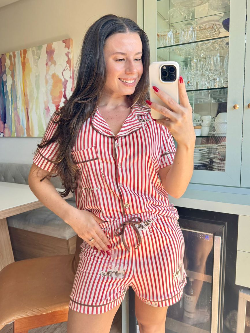 Pijama Feminino Americano Curto Listrado Vacas - TUTTI AMI - Loja Oficial
