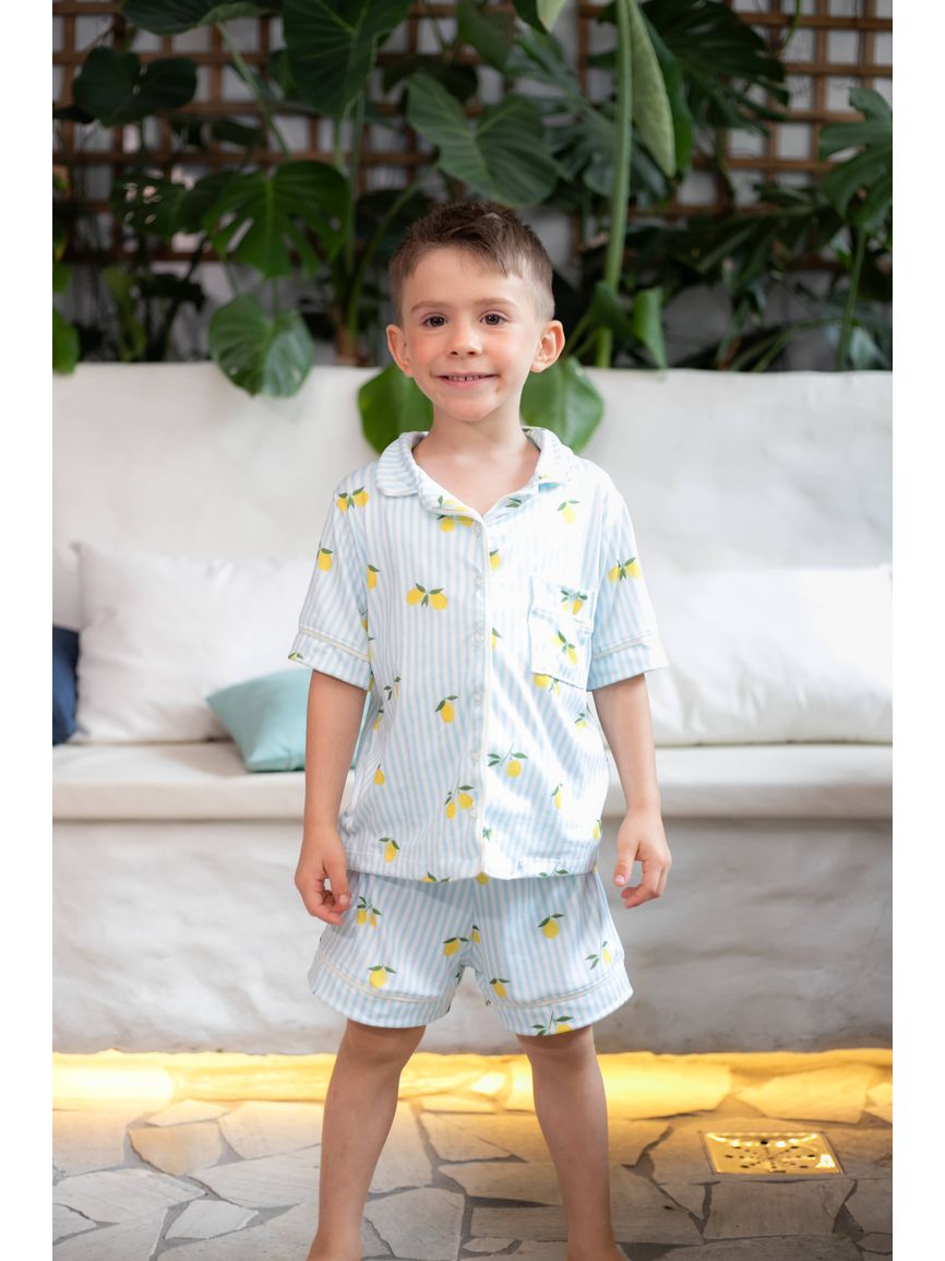 Pijama Americano Curto Infantil Listrado Limão - TUTTI AMI - Loja Oficial