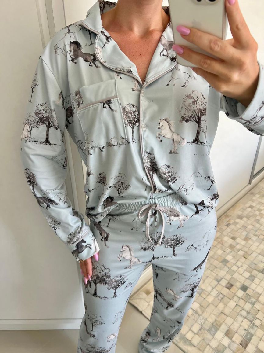 Pijama Feminino Americano Longo Cavalos Vintage - TUTTI AMI - Loja Oficial