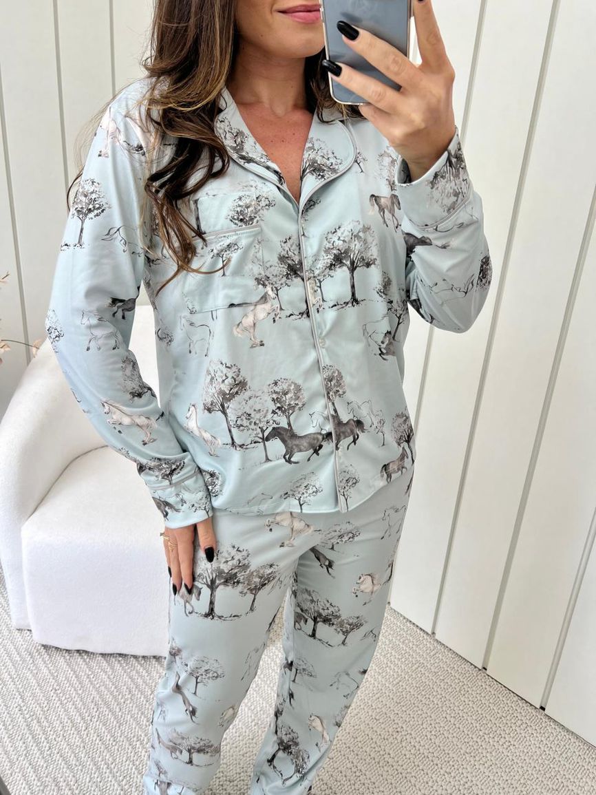 Pijama Feminino Americano Longo Cavalos Vintage - TUTTI AMI - Loja Oficial