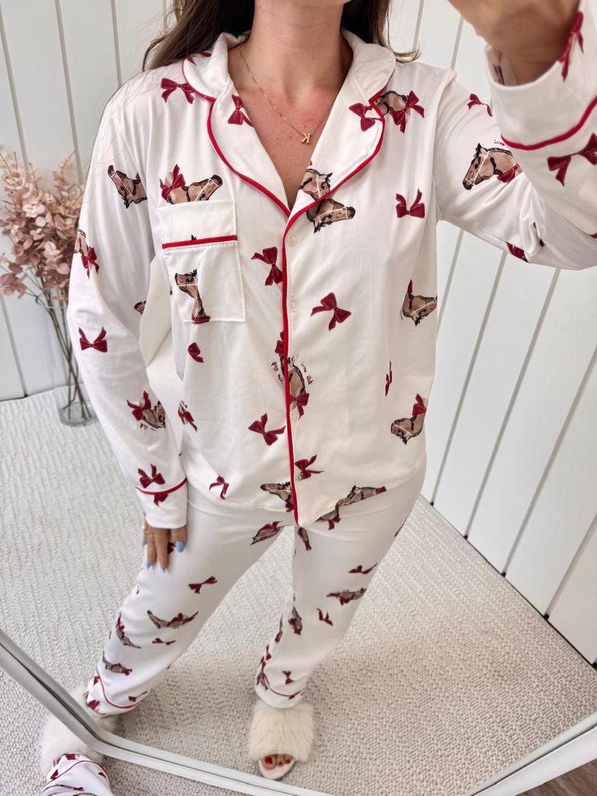 Pijama Feminino Americano Longo Laços Cavalos - TUTTI AMI - Loja Oficial