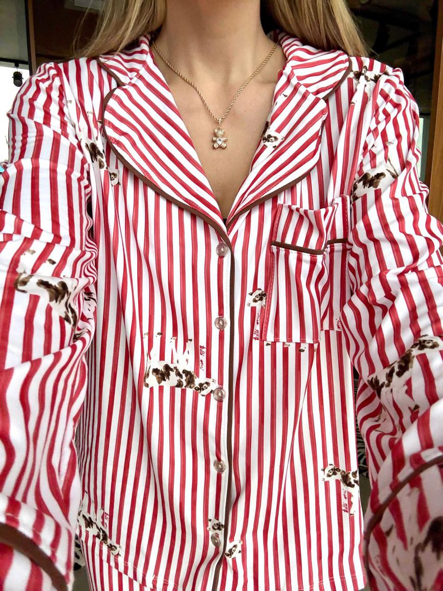 Pijama Feminino Americano Longo Listrado Vacas - TUTTI AMI - Loja Oficial