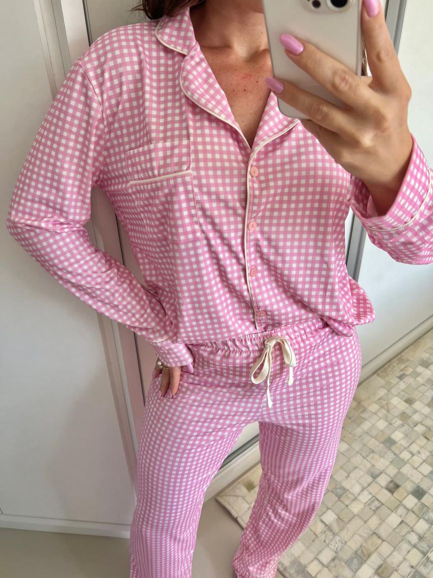 Pijama Feminino Americano Longo Xadrez Branco e Rosa - TUTTI AMI - Loja Oficial