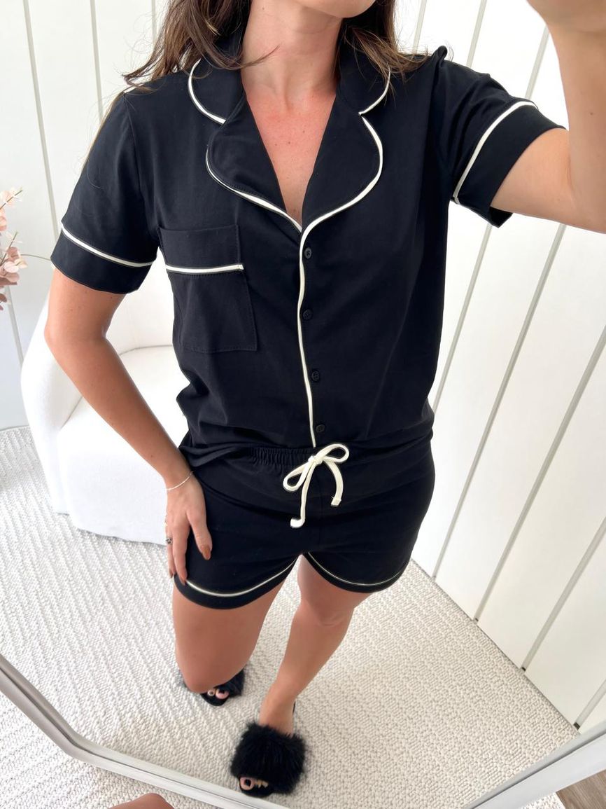 Pijama Feminino Americano Curto Preto - TUTTI AMI - Loja Oficial