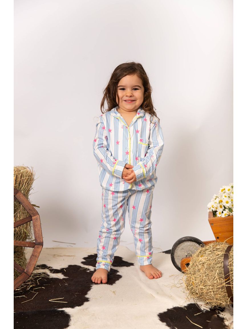PRÉ-VENDA Pijama Infantil Americano Longo Listrado Estrelas - TUTTI AMI - Loja Oficial