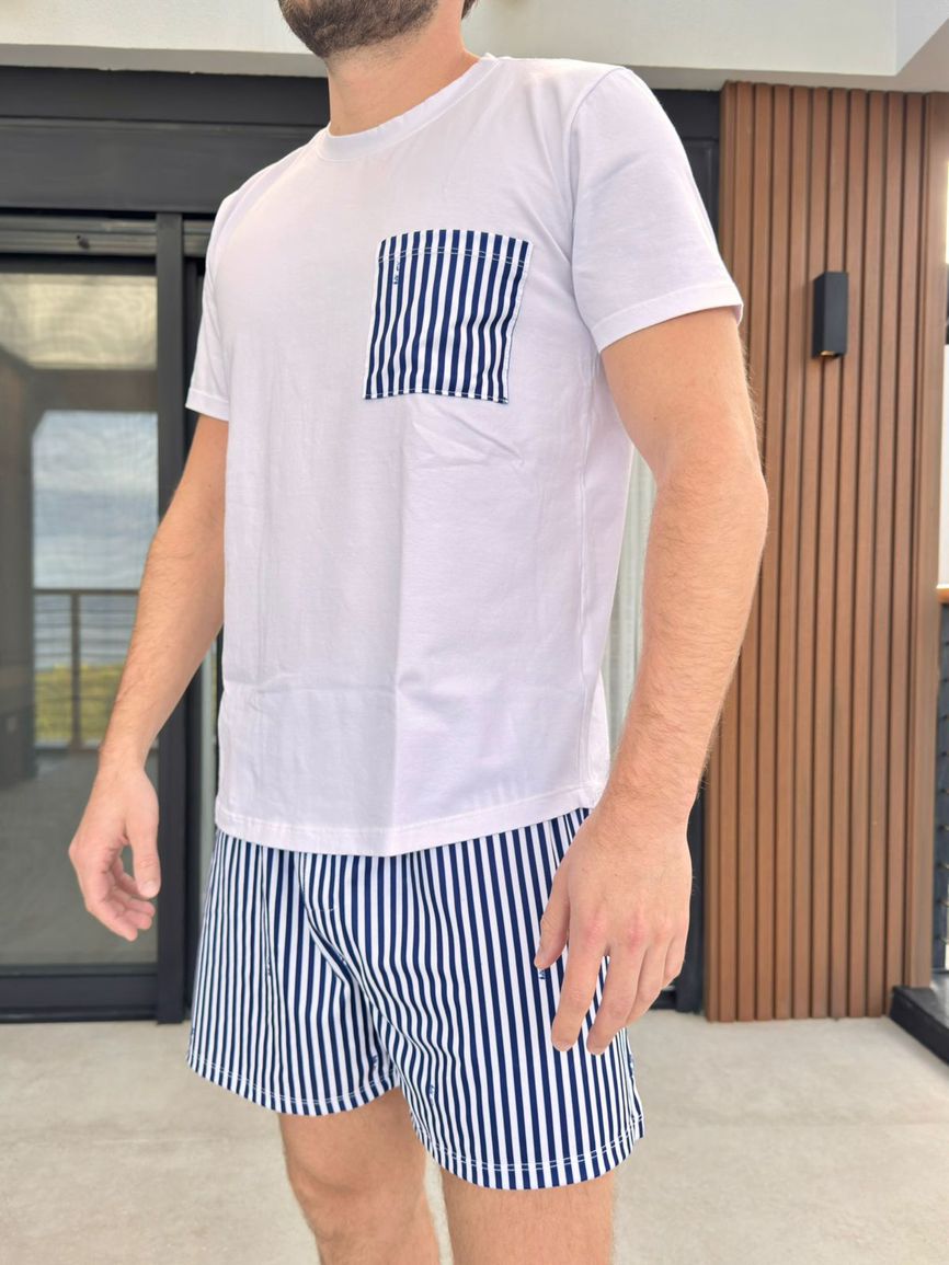Pijama Masculino Curto Listrado Marinho - TUTTI AMI - Loja Oficial