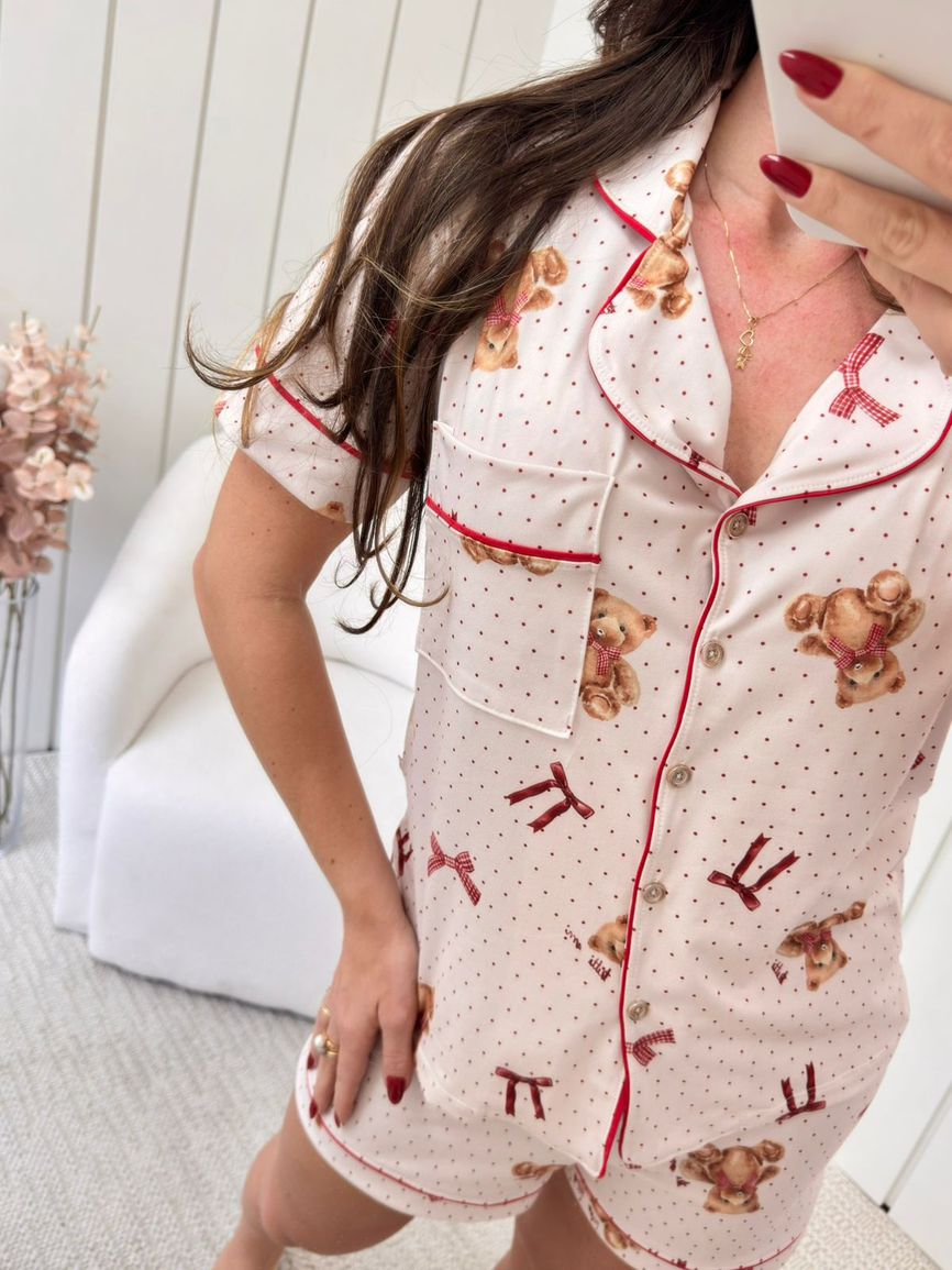 Pijama Feminino Americano Curto Ursos Laços - TUTTI AMI - Loja Oficial