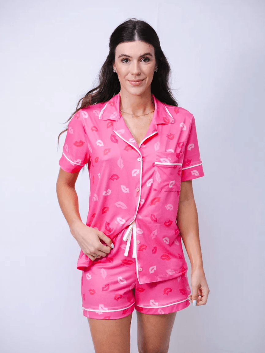 Pijama Feminino Americano Curto Agda New Bocas Rosa - TUTTI AMI