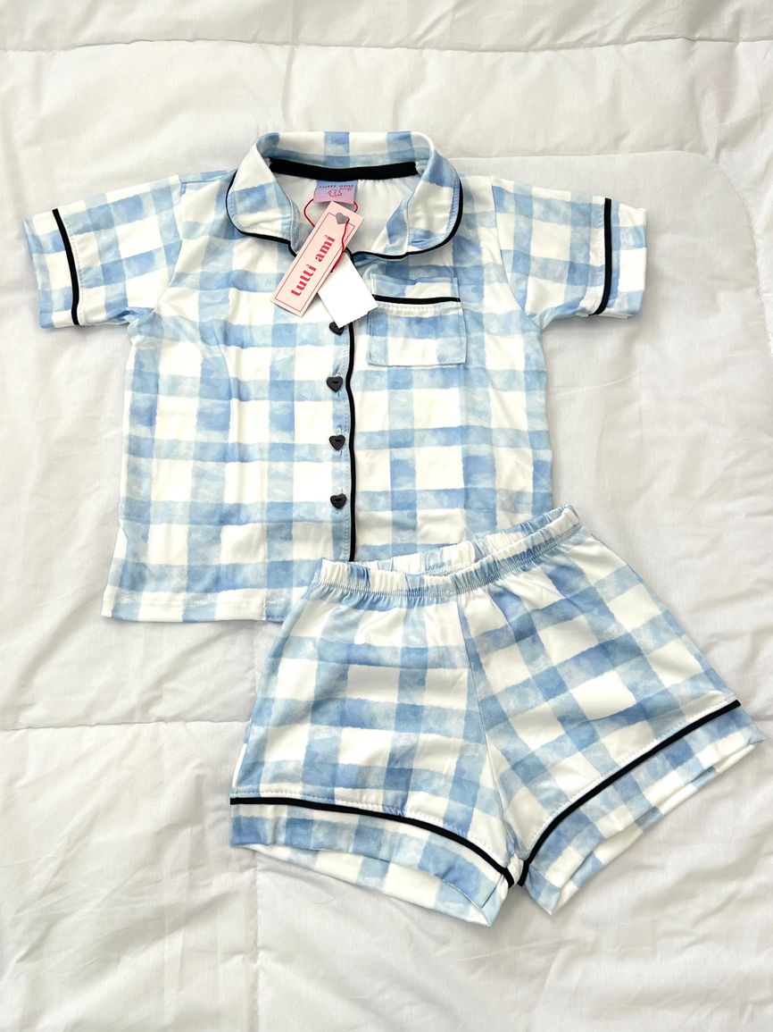 Pijama Americano Curto Infantil Xadrez Azul - TUTTI AMI - Loja Oficial