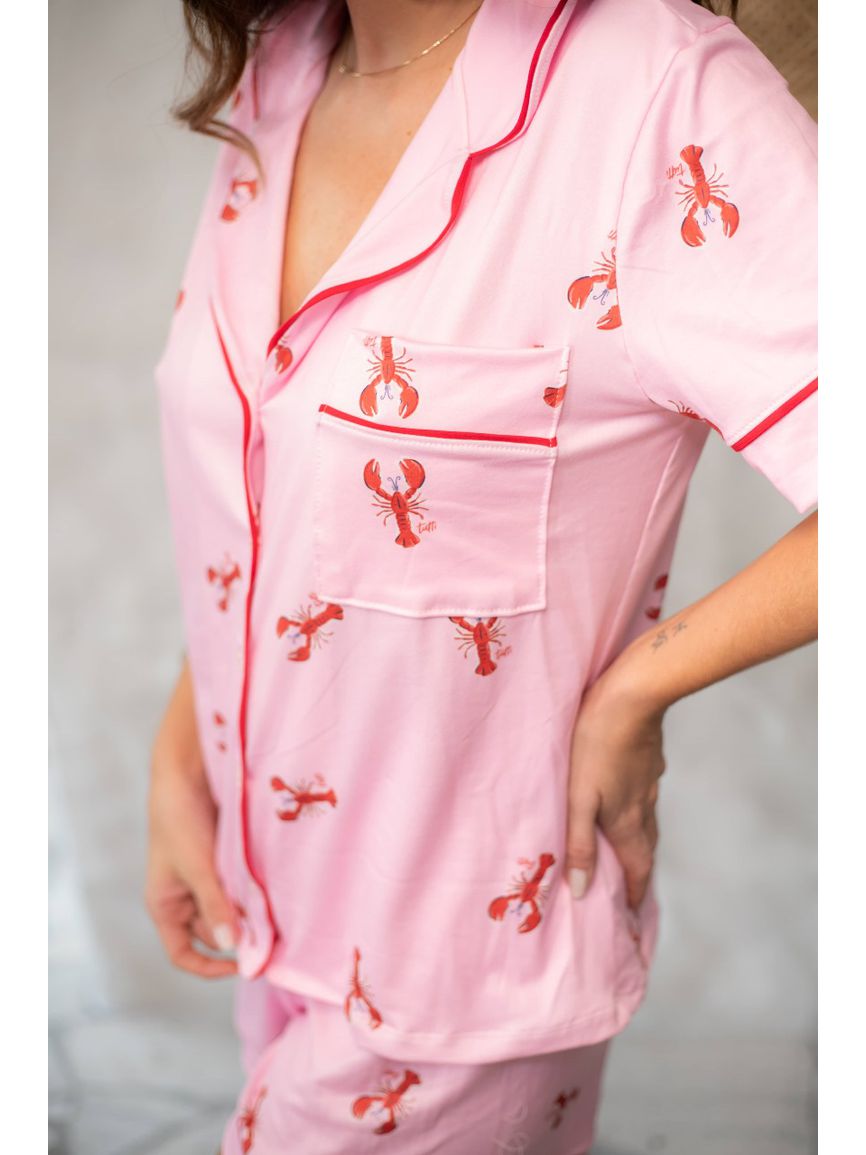 Pijama Feminino Americano Curto Lagosta Rosa - TUTTI AMI - Loja Oficial