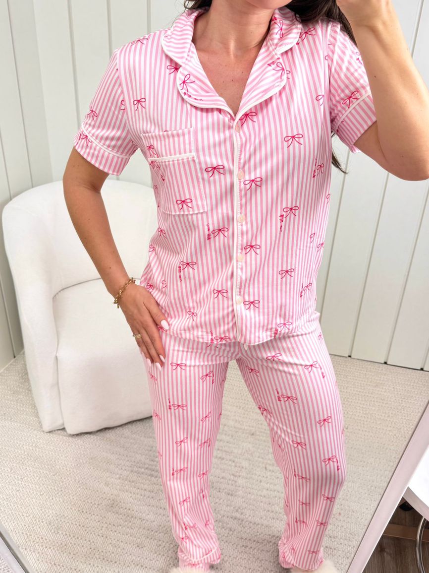 Pijama Feminino Americano Meia Estação Laços Rosa - TUTTI AMI - Loja Oficial