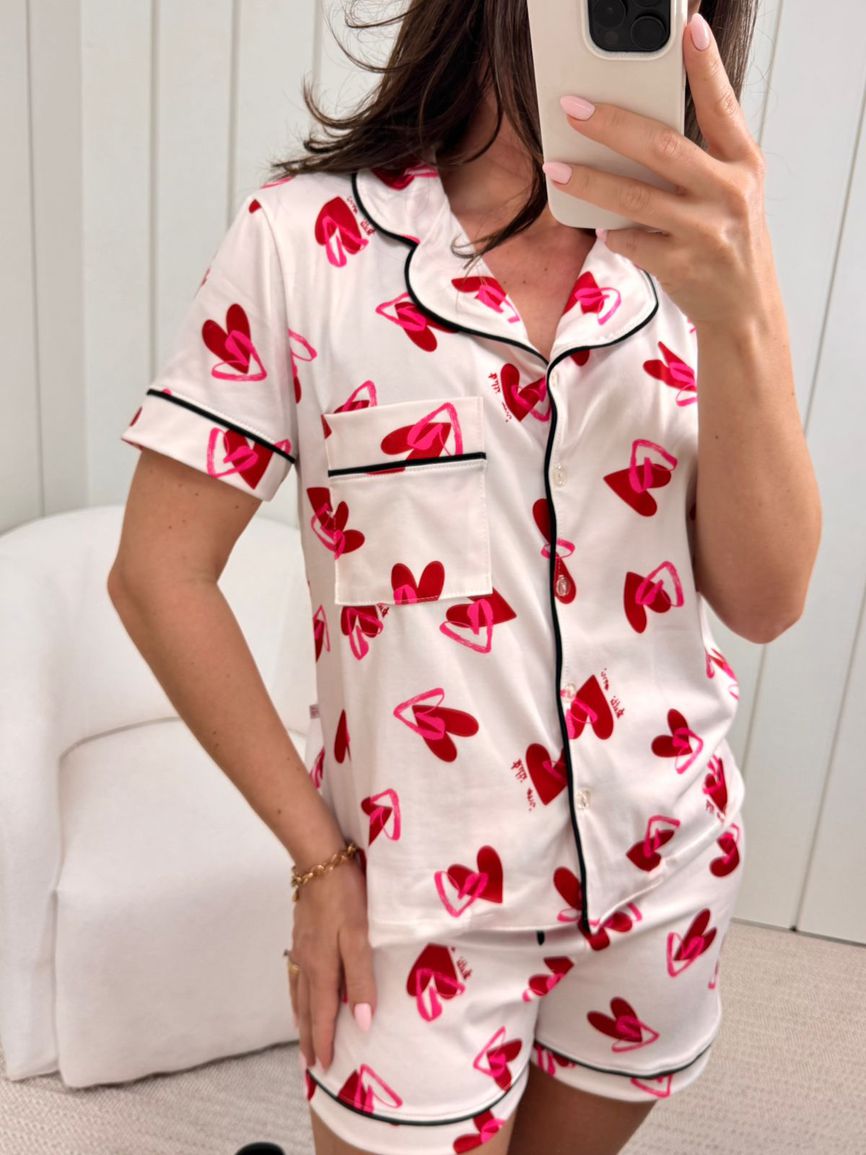 Pijama Feminino Americano Curto Coração Duplo - TUTTI AMI - Loja Oficial
